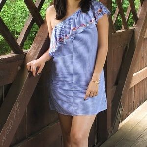Rue 21 One Shoulder Embroidered Striped Mini Dress